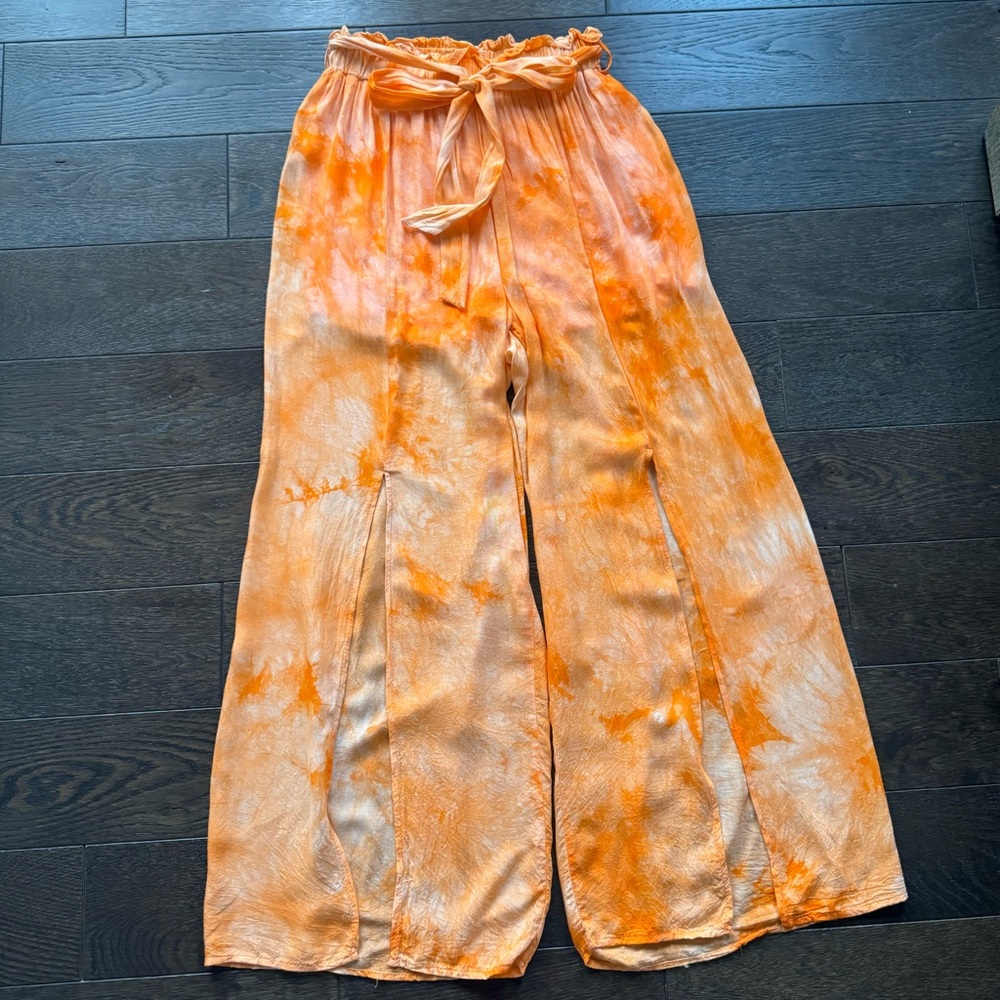 Open front flowy wide leg pant